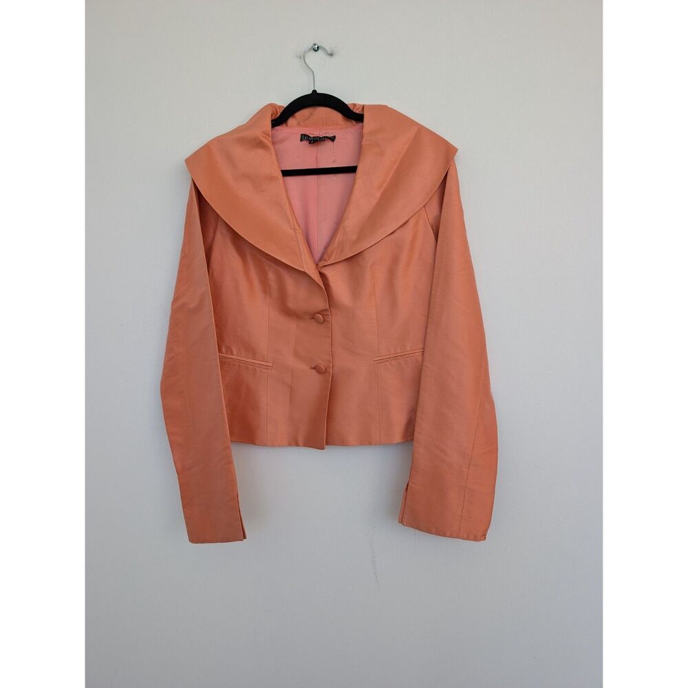 Lafayette 148 New York Silk Peach Pink Peter Pan Collar Button Up Jacket Sz 6